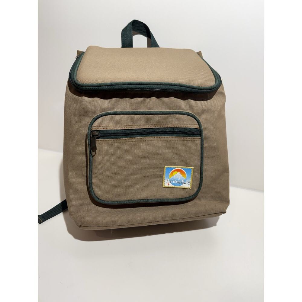 Vintage Thermo-Sac Insulated Cooler Backpack - 90s Retro Tan & Forest Green EXC